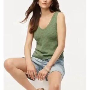 J.CREW Beach Sweater Tank Women Small Green V-Neck Cotton Blend BR812